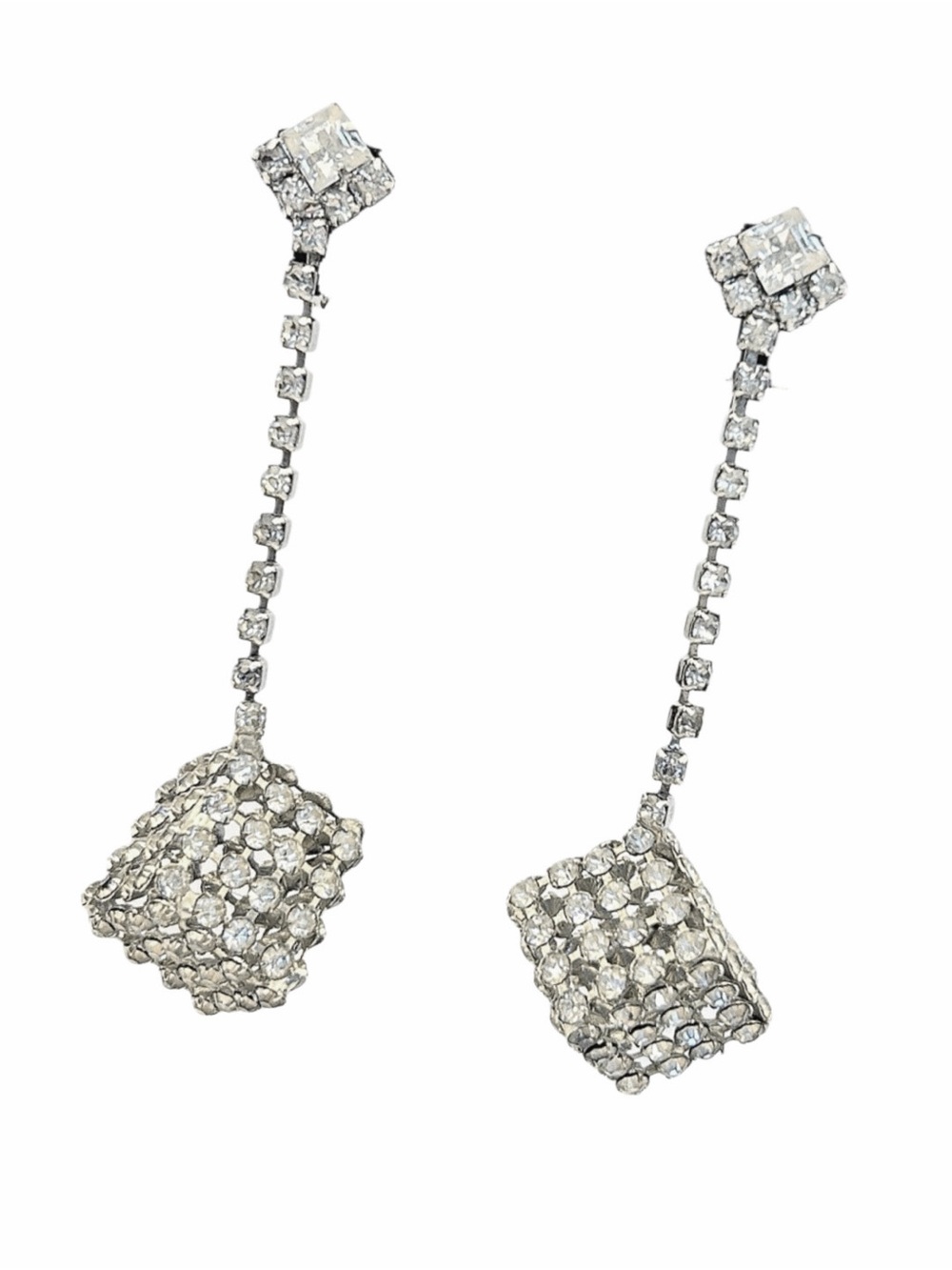 Vintage 1960s Retro Rhinestone Crystal Cube Drop Earrings